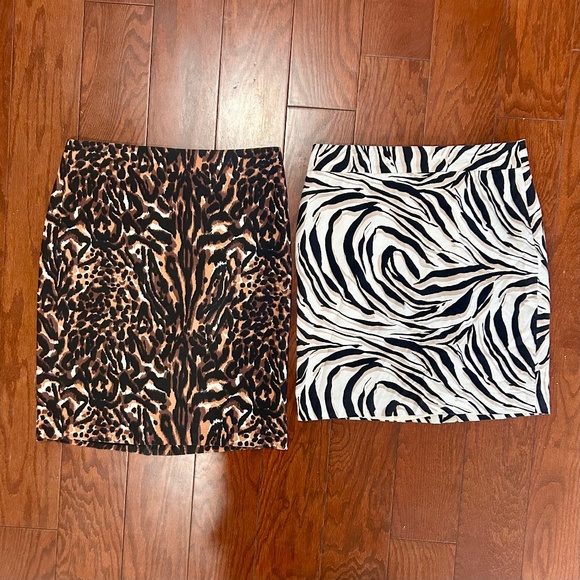 2 Skirts Talbots Ann Taylor LOFT Animal Print Abstract Pattern Black White Tan - Picture 1 of 10